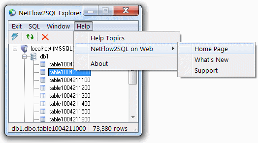 NetFlow2SQL Explorer - Help Menu