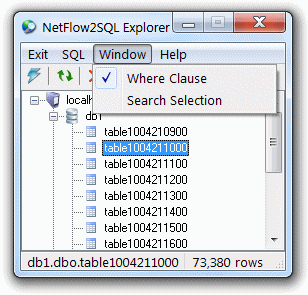 NetFlow2SQL Explorer - Window Menu