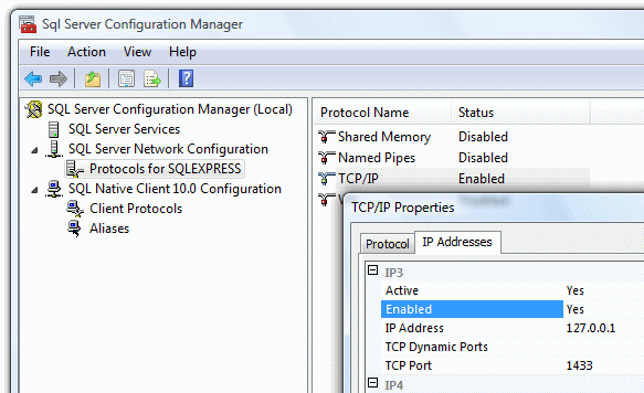 Microsoft SQL Server Management Studio - Local IP Address