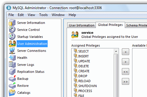 MySQL Administrator - User