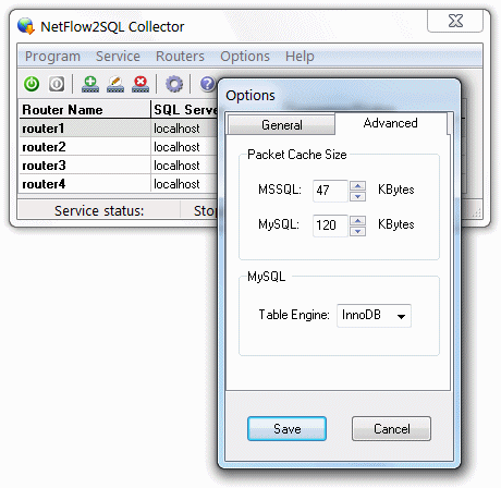 NetFlow2SQL Collector - Options - Advanced