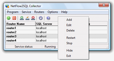 NetFlow2SQL Collector - Pop-up menu