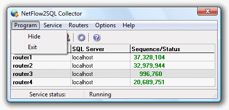NetFlow2SQL Collector - Program Menu