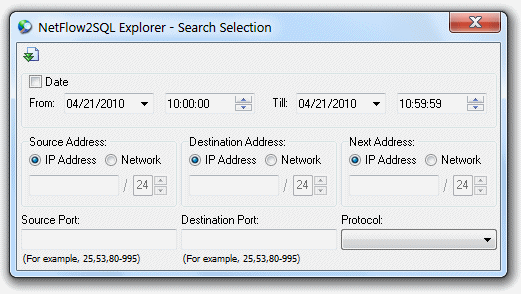 NetFlow2SQL Explorer - Search Selection