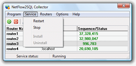 NetFlow2SQL Collector - Service Menu
