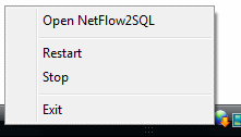 NetFlow2SQL Collector - System tray icon menu