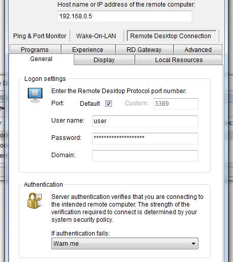 Microsoft Remote Desktop Connection - General settings