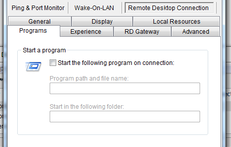 Microsoft Remote Desktop Connection - Programs settings