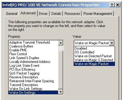 Wake-On-LAN Computer Configuration - Network properties