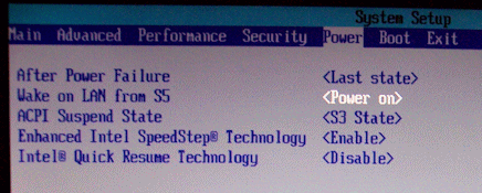 Wake-On-LAN Computer Configuration - BIOS