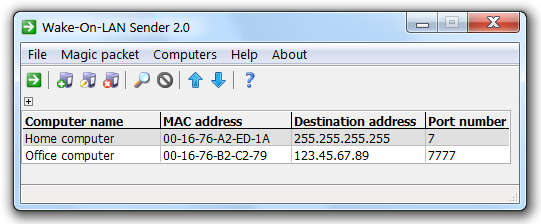 Wake-On-LAN Sender screenshot