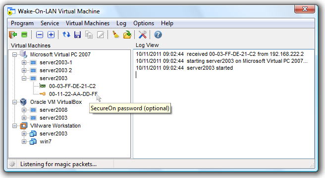 Wake-On-LAN Virtual Machine screenshot